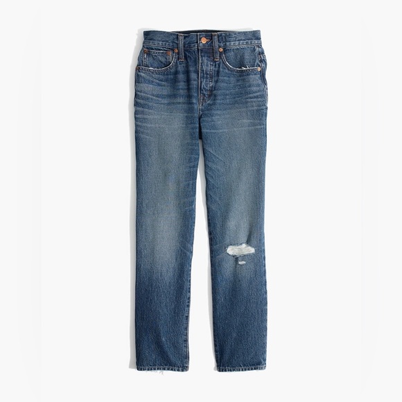 Madewell Classic Straight Jeans in Jade Wash: Knee-Rip Edition J7951 - Picture 5 of 12